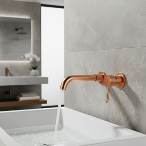 Robinet de lavabo en cuivre pur, robinet de lavabo à poignée unique, robinet d&rsquo;évier mural, salle de bain, buanderie, balcon, robinet de lavabo de salle de bains