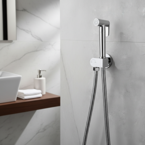 Fixation de toilette de salle de bains, robinet froid brillant, ensemble de pulvérisateur de Bidet en laiton chromé solide avec interrupteur de placard Shattaff