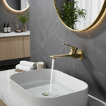 Robinet de lavabo mural haut de gamme, mitigeur moderne tout en cuivre, robinet d&rsquo;évier de salle de bains, robinets d&rsquo;eau froide et chaude, robinet de lavabo dissimulé Robinet de salle de bains en or brossé de luxe