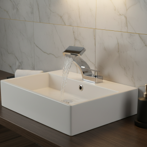 BAKALA robinet de lavabo cascade froide et chaude, lavabo de salle de bains contemporain en laiton chromé mélangeur d’évier robinet de cascade monté sur le pont BAKALA robinet de lavabo cascade froide et chaude, lavabo de salle de bains contemporain en laiton chromé mélangeur d’évier robinet de cascade monté sur le pont