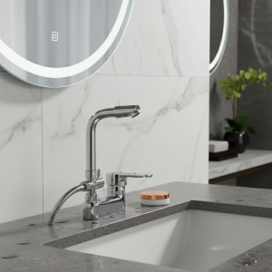 Robinet de douche de lavabo chromé, mitigeur de salle de bains multifonctionnel, robinets de lavabo, mitigeur chaud et froid à poignée unique monté sur le pont