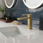 Robinet de lavabo en acier inoxydable 304, meuble de salle de bains carré doré, robinet de lavabo chaud et froid