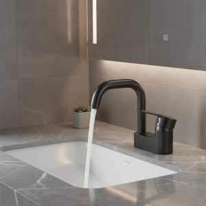 Robinet de salle de bain double trou pour une utilisation chaude et froide, poignée unique 720 °   Rotation, valve en céramique et aérateur intégré