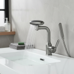 Robinet de lavabo cascade multifonctionnel, 4 modes de sortie d&rsquo;eau, robinet de pulvérisation 360 ° Rotation, mitigeur d&rsquo;évier d&rsquo;eau chaude et froide pour salle de bain