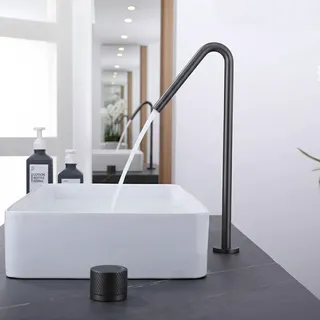 Robinet lavabo vasque surélevé colonne bec haut jet laminaire pivotant…