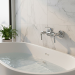 Robinet de baignoire en laiton argenté, Double poignée, Double commande, mitigeur d&rsquo;eau chaude et froide, robinet mural, 1 pièce