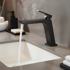 Stenoc – robinet de lavabo à poignée unique, salle de bains de luxe, pistolet mélangeur d&rsquo;évier monté sur le pont gris, grue de lavabo d&rsquo;eau chaude et froide noire