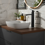 Grand bassin noir modèle Plan, chaud et froid, double usage, ark de table, ark, armoire de salle de bain, 1 ensemble