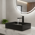 Tuqiu Robinet de lavabo Robinet de salle de bains en laiton Robinet mitigeur Robinet de lavabo noir Robinet de lavabo chromé chaud et froid à poignée unique