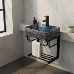 Évier Mural en Céramique avec Support en Acier Inoxydable, Lavabo en Porcelaine Suspendue