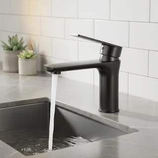 Mitigeur monocommande lavabo acier inoxydable noir mat bec plat…
