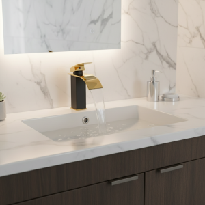 Nouveau robinet cascade de luxe noir blanc or, double contrôle chaud et froid, finition en alliage d&rsquo;acier inoxydable, adapté à l&rsquo;évier de salle de bains