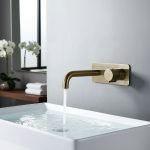 HOSink-Robinet de centre commercial avec plaque de couverture, robinet rond de salle de bain, bouton à 2 trous en laiton brossé doré, eau chaude et froide