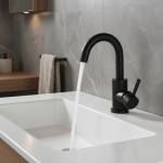 Shinesia robinet de lavabo de salle de bains série noir mat pour évier navire en acier inoxydable mitigeur d&rsquo;eau chaude et froide grue