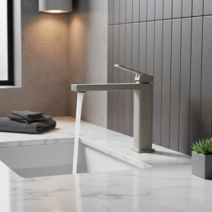 Robinet de salle de bains domestique chaud et froid en laiton, robinet de lavabo de toilette gris