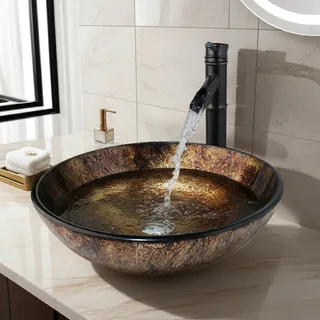 Vasque ronde verre trempé finition métallique cuivrée dorée marbré…