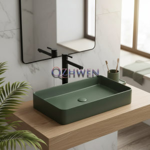 Lavabo en céramique 50cm/40cm/36cm/30cm, évier de salle de bains vert foncé mat carré de luxe balcon toilette lavabo à main avec robinet Lavabo en céramique 50cm/40cm/36cm/30cm, évier de salle de bains vert foncé mat carré de luxe balcon toilette lavabo à main avec robinet