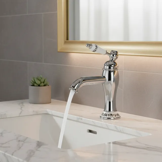 Robinet de lavabo à trou unique en laiton chromé rétro