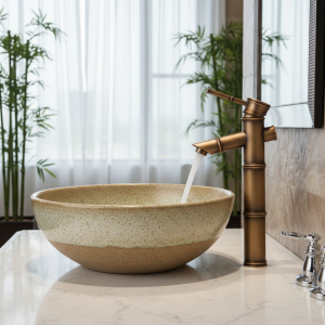 Robinet de lavabo en laiton Antique en forme de bambou finition Bronze, robinet d&rsquo;évier à poignée unique robinet mitigeur d&rsquo;eau chaude et froide