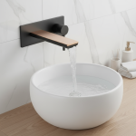 Robinet de lavabo dissimulé mural avec grande plaque, bec de cascade Rose or noir, robinet une pièce en laiton massif, couleur blanche