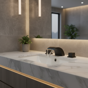 Robinet de lavabo de salle de bains noir, robinet de cascade de lavabo à 3 trous, baignoire d&rsquo;eau chaude et froide, robinets mélangeurs de lavabo divisés, ensembles de trois pièces