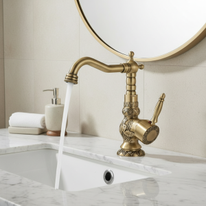 Quyanre robinet de lavabo de salle de bains en laiton Antique sculpté, bec Long, robinet d&rsquo;évier de lavage, Rotation à 360 degrés, mitigeur à poignée unique torneiras