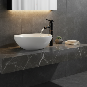 Robinet de lavabo mixte chaud et froid pour salle de bains, style cascade, robinet de lavabo à poignée unique, robinet d&rsquo;évier unipolaire de style bambou