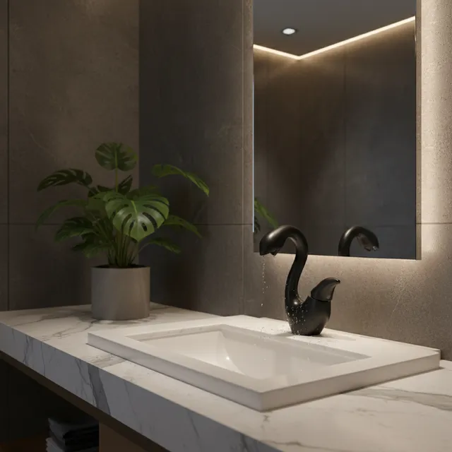 Mitigeur lavabo bec haut courbé style cygne poignée…