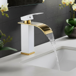 Nouveau robinet cascade de luxe noir blanc or, double contrôle chaud et froid, finition en alliage d&rsquo;acier inoxydable, adapté à l&rsquo;évier de salle de bains