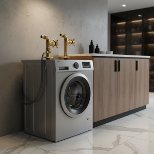 Robinet d’Eau Mural en Laiton Massif Vintage à Poignée Unique, pour Machine à Laver Robinet d’Eau Mural en Laiton Massif Vintage à Poignée Unique, pour Machine à Laver