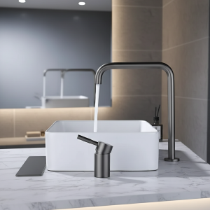 Pistolet à eau chaude et froide en acier inoxydable, seau fendu gris, dessus simple, double trou, lointain, 304