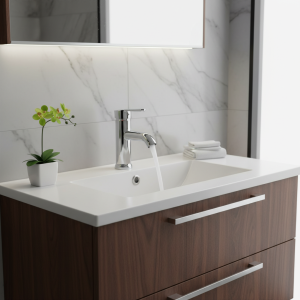 Robinet de lavabo de salle de bains à usage domestique, mitigeur à bec pivotant en acier inoxydable chromé pour lavabo, évier et vanité Robinet de lavabo de salle de bains à usage domestique, mitigeur à bec pivotant en acier inoxydable chromé pour lavabo, évier et vanité