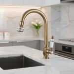 Robinet d&rsquo;Évier de Cuisine en Céramique, Finition Bronze Antique, Eau Froide Uniquement, Rotation à 360 °, Monotrou, délégations Extérieur