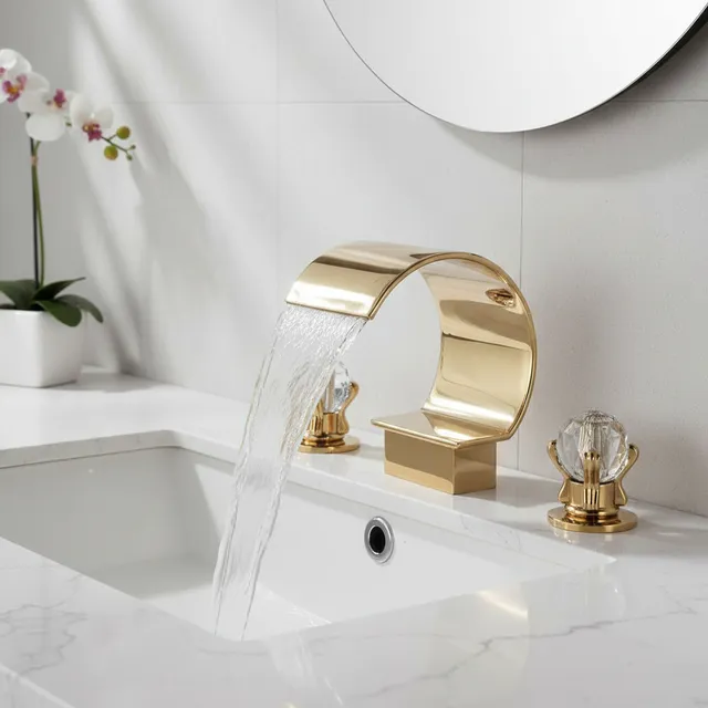Robinet de lavabo or pont monté poignée en cristal…