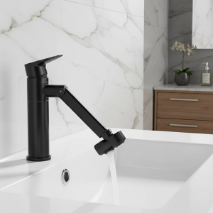 1080 °   Robinet de salle de bains pivotant et rideau de douche, mitigeur de lavabo uniquement, aérateurs d&rsquo;éclaboussures, évier, outils anti-Bidet montés sur le pont