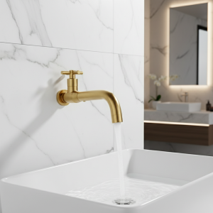 Robinet de bassin mural en or brossé, robinet froid simple, robinet HOSink, acier inoxydable 304