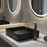 Robinet de lavabo en laiton gris, salle de bains, eau chaude et froide, mitigeur d&rsquo;évier monté sur le pont, trou unique, levier unique, robinet chromé noir