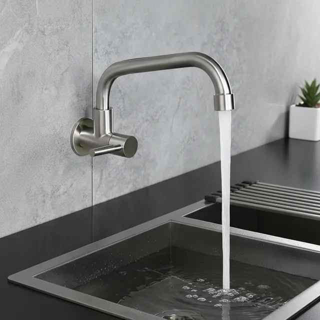 Robinet d'Eau Froide Simple Mural en Acier Inoxydable