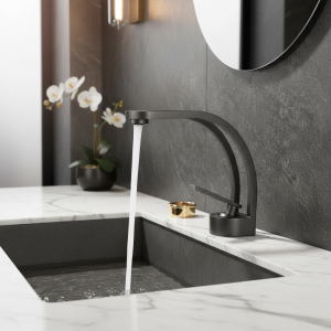 BAKALA robinet de lavabo mitigeur de salle de bains moderne robinet de lavabo noir/or robinet de cascade chaude et froide à poignée unique