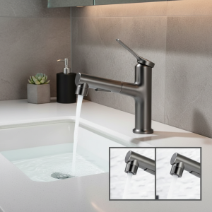 Robinet de salle de bains sortie d&rsquo;eau chaude et froide évier de salle de bains Type de traction robinet trois modes sortie d&rsquo;eau lavabo robinet de douche