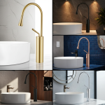 Robinets de lavabo de salle de bains, mélangeur haut, robinets de lavabo, robinet d&rsquo;eau chaude et froide 360, grue en laiton noir Rose or blanc