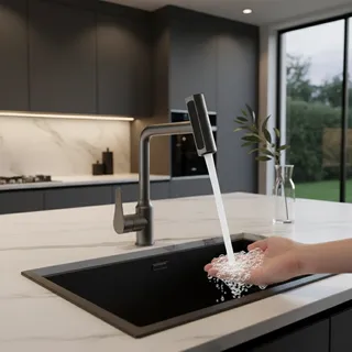 Robinet de lavabo gris en acier inoxydable