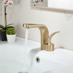 Robinet d&rsquo;évier de centre commercial à poignée unique monté sur le pont, robinet d&rsquo;eau froide et chaude, or brossé, noir HOF/05