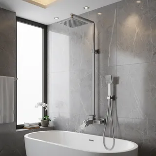 Mitigeur bain douche mural contemporain acier inox brossé satiné…