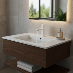 RETHME robinet de lavabo de salle de bains blanc, robinet de lavabo carré, eau chaude et froide, robinet d&rsquo;eau mixte, robinet de vanité, robinet de lavabo monté sur le pont