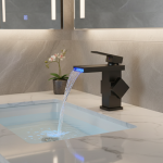 Robinet de lavabo noir LED de luxe, grand et court, salle de bains, poignée unique, débit d&rsquo;eau froide et chaude, produit de l&rsquo;électricité