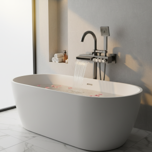 Pistolet à boutons de piano cascade, baignoire chaude et froide, baignoire murale, robinet Assad, douche trempée, gris et blanc