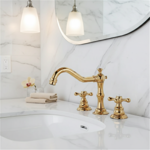 Robinet d’évier Antique de salle de bains en laiton doré, lavabo à 3 trous, Double poignée, robinet d’eau de lavage chaud et froid Robinet d’évier Antique de salle de bains en laiton doré, lavabo à 3 trous, Double poignée, robinet d’eau de lavage chaud et froid