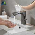 Robinet de lavabo à capteur sans contact, en laiton, affichage numérique intelligent, robinet d&rsquo;évier de salle de bains, gris sens, mitigeur d&rsquo;eau chaude et froide, alimentation par batterie