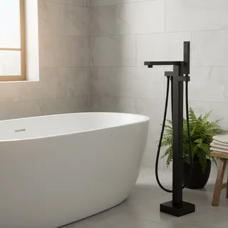 Robinet de baignoire de sol carré noir de luxe